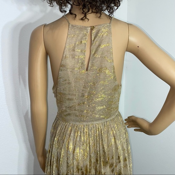 Sam Edelman Gold Metallic V-Neck pleated dress XS - Picture 7 of 15
